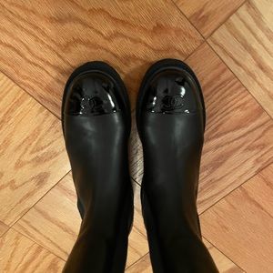 Chanel black leather booties